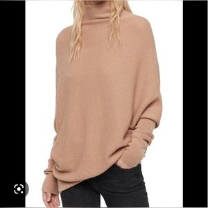 Allsaints Ridley Funnel neck wool and cashmere sweater in camel